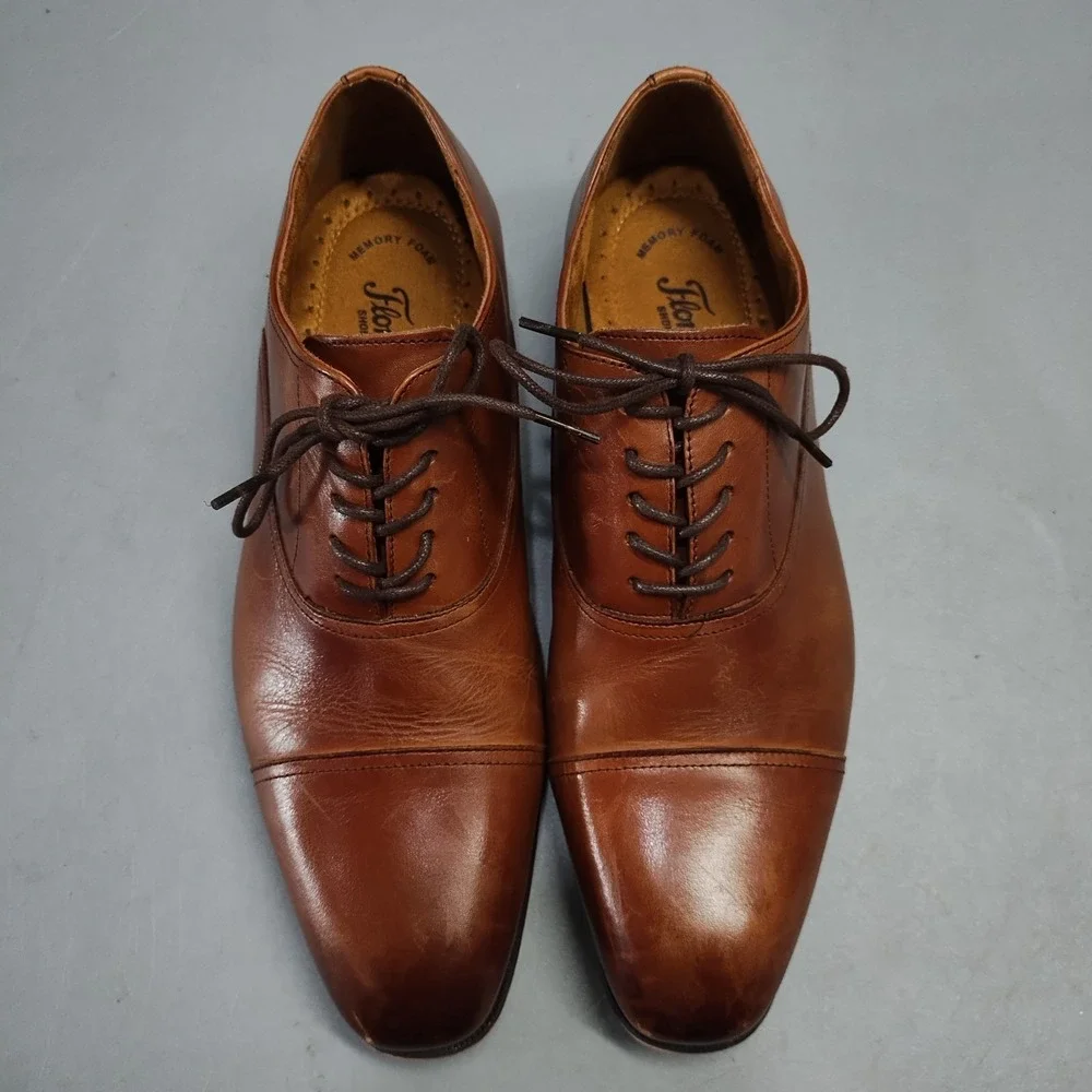 Florsheim Oxford Shoes Mens US 9.5EEE Brown Leather Cap Toe Memory Foam Lace Up
